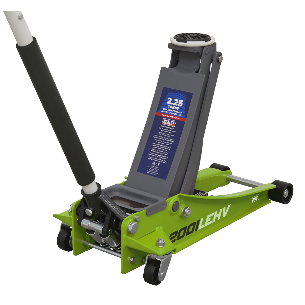 2.25 Tonne Low Profile Trolley Jack with Rocket Lift - Hi-Vis Green
