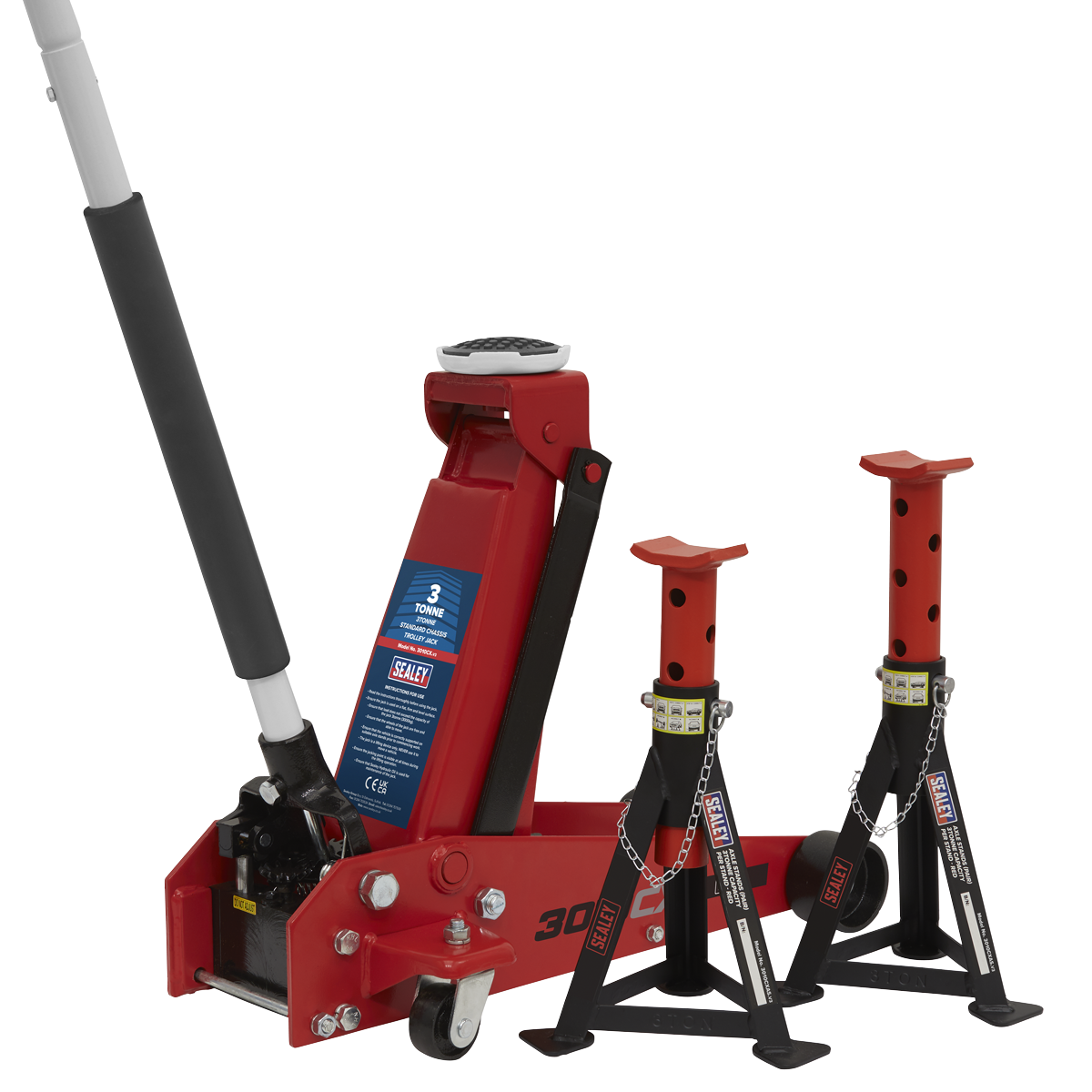 3 Tonne Standard Chassis Trolley Jack with Axle Stands (Pair)