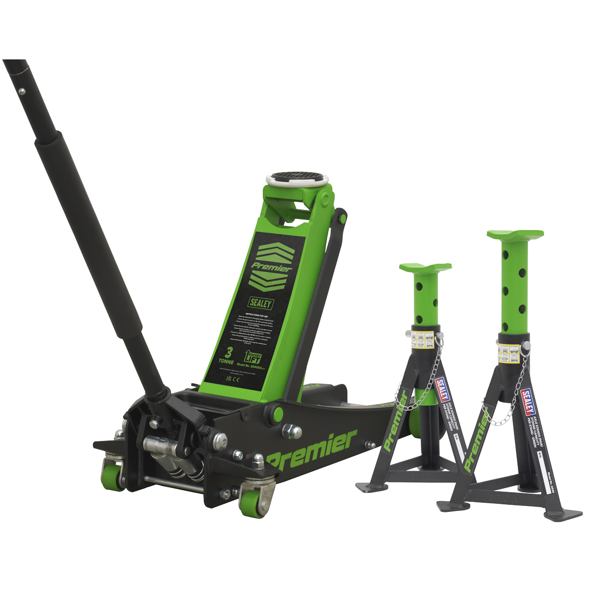 Trolley Jack 3 Tonne & Axle Stands (Pair) 3tonne per Stand Combo