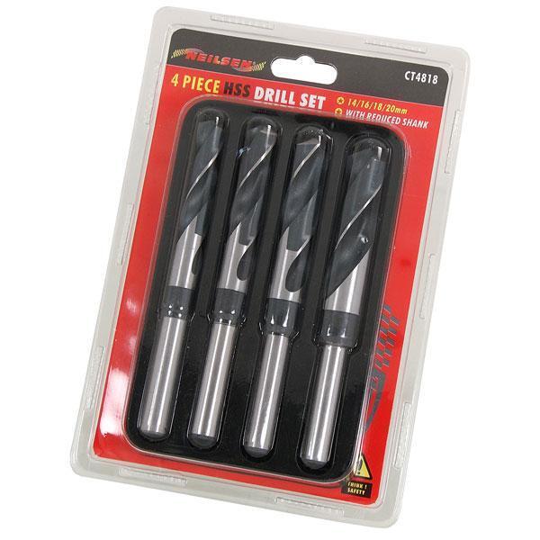 4pc Reduced Shank HSS Drill Bits 14mm, 16mm, 18mm, & 20mm Bits