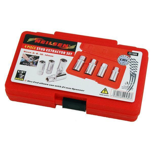 4 Piece Stud Extractor 1/2" Drive 6 mm 8 mm 10 mm 12 mm
