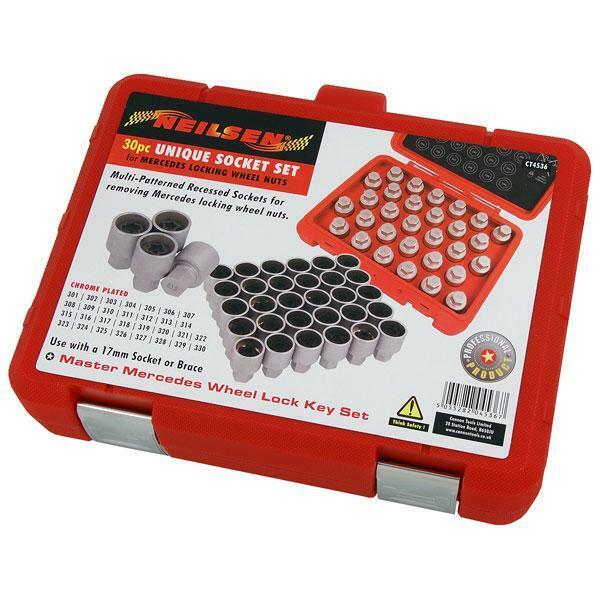 30pc Mercedes Locking Wheel Nut Socket Set Patterned Recessed