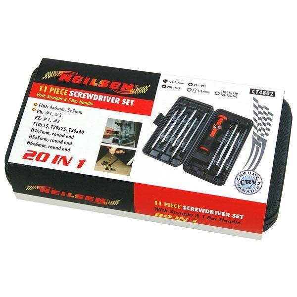Boxed Screwdriver Set. 11pc Straight & T-Bar Handle