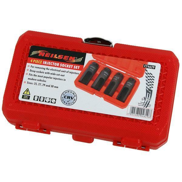 1/2" Drive Injector Socket Set. 4pcs: 25, 27, 29 & 30mm