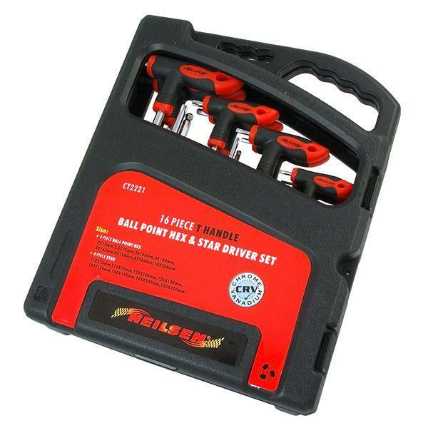 16 Piece T handle long reach star key screw driver torx