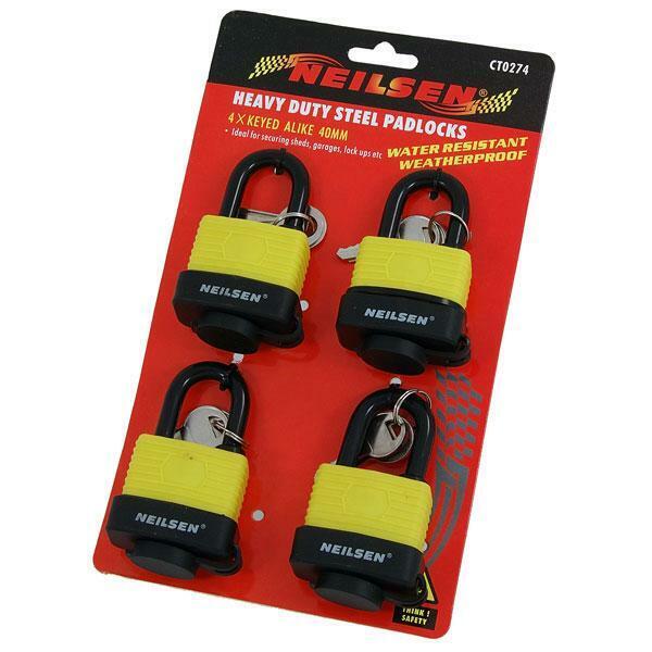 4 x Keyed Alike 40mm Weatherproof Steel Heavy Duty Padlocks