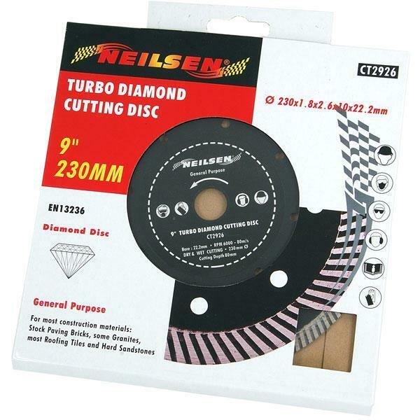 230mm 9" Diamond Dry Cutting Disc Blade Turbo Breaking Strength 16 Kg