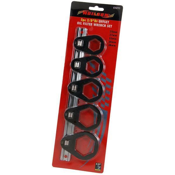 3/8" Oil Filter Offset Wrench Set 5pc Sizes 24 to 38mm