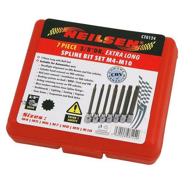 7 Piece Rib Socket Set 3/8 Drive Long Spline 4-10mm