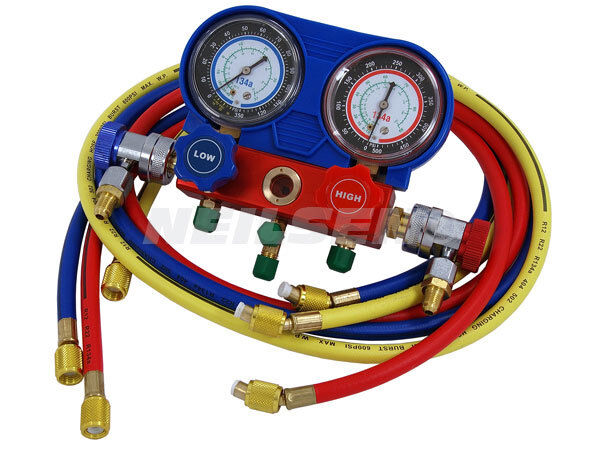 AC Refrigeration Kit A/C Manifold Gauge & Vacuum Pump HVAC 3CFM ¼ HP
