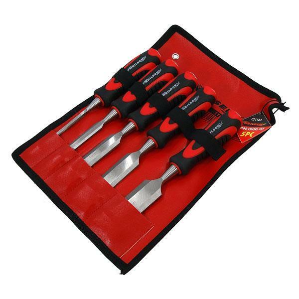 Wood Chisel Set - 5 Piece - Steel Blade Grips