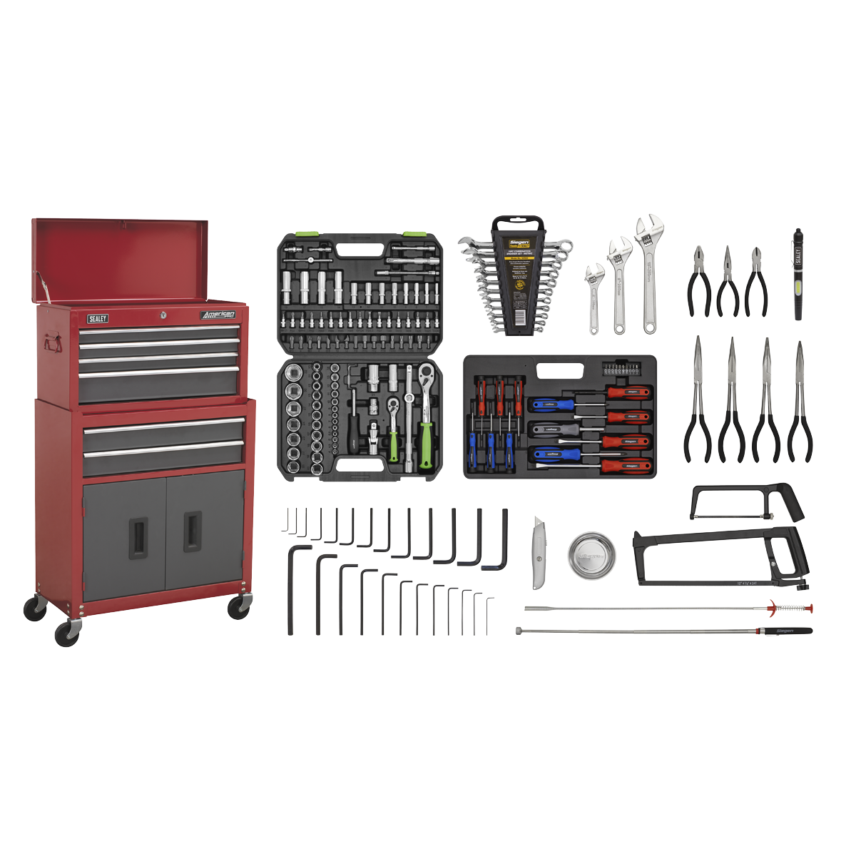 6 Drawer Topchest & Rollcab Combination with Ball-Bearing Slides & 170pc Tool Kit