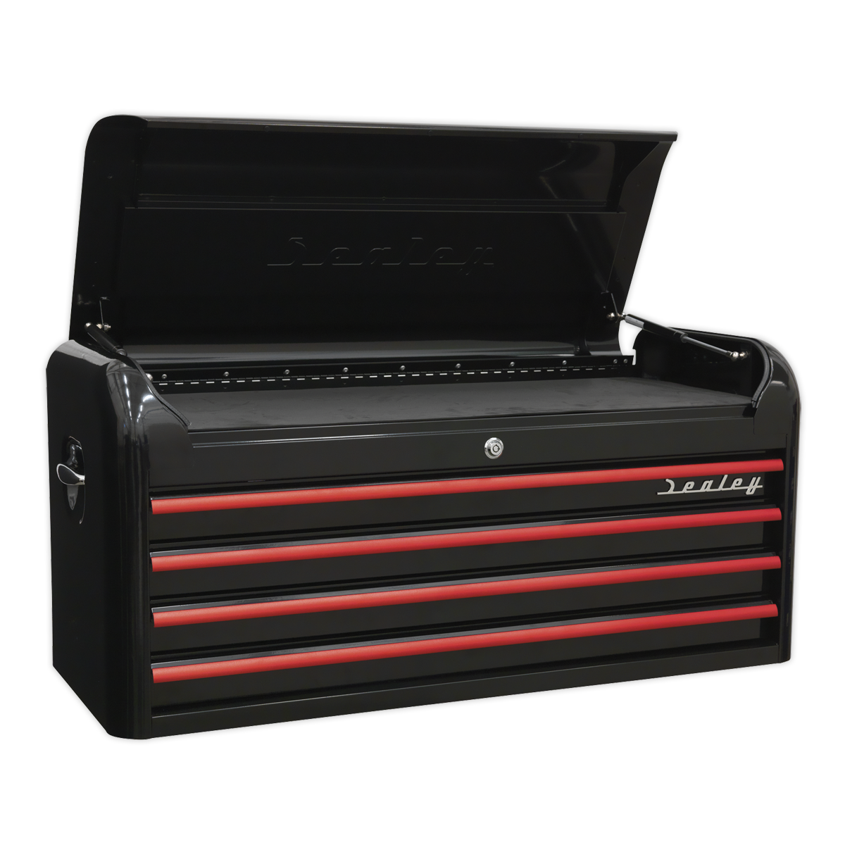 4 Drawer Wide Retro Style Topchest - Black with Red Anodised Drawer Pulls