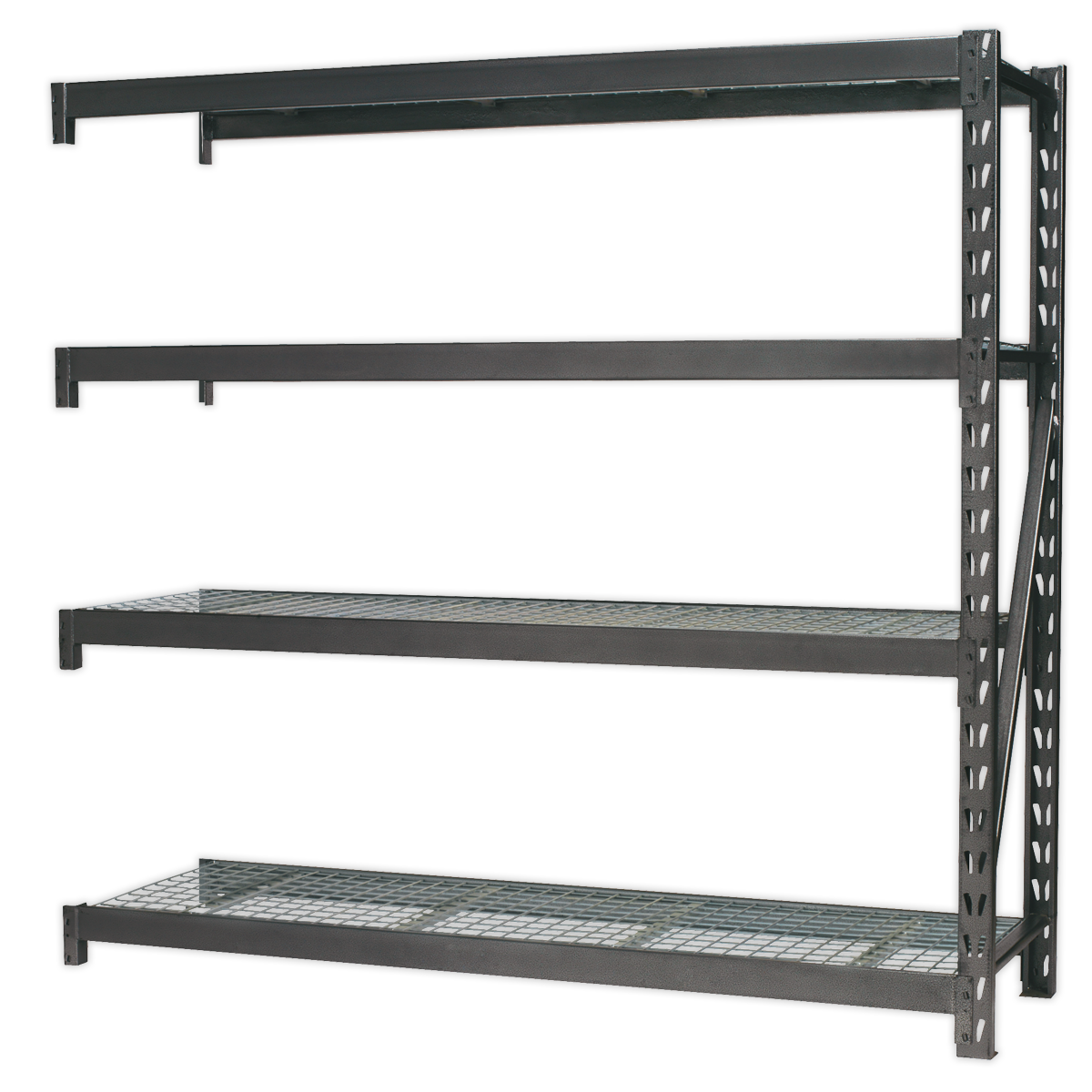 Heavy-Duty Racking Extension Pack with 4 Mesh Shelves - 640kg Capacity Per Level