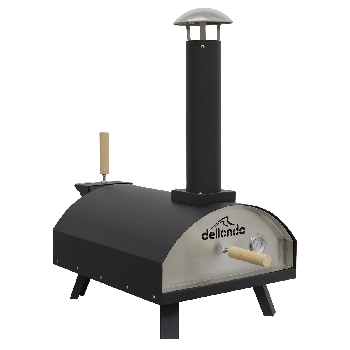Dellonda 14" Portable Wood-Fired Pizza & Smoking Oven - Black/Stainless Steel
