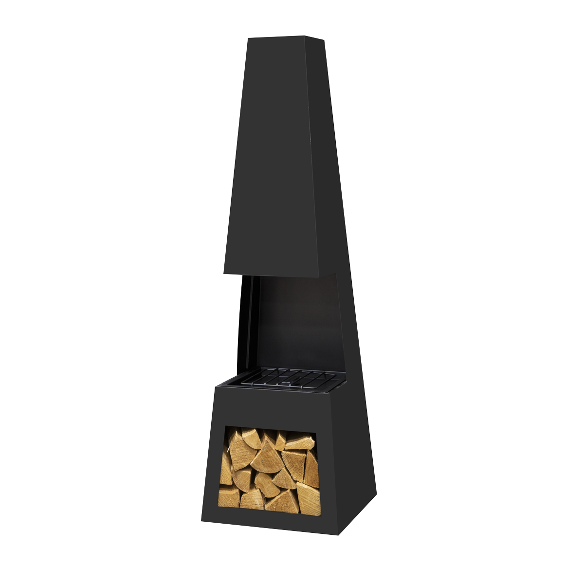 Dellonda Outdoor Chiminea with Firewood Storage - Black Steel