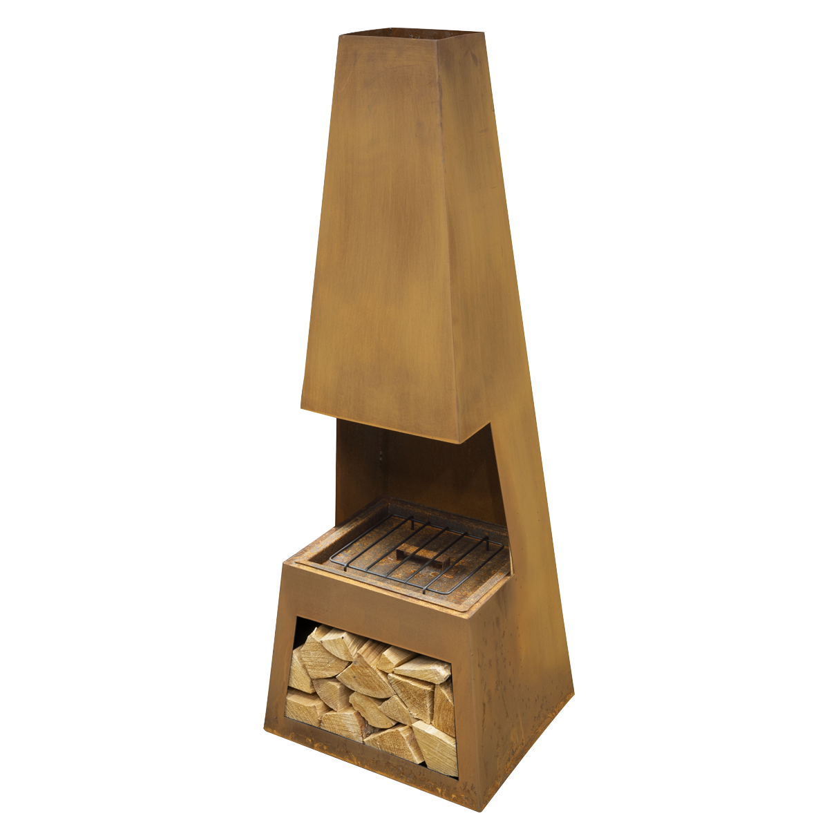 Dellonda Outdoor Chiminea with Firewood Storage - Corten Steel
