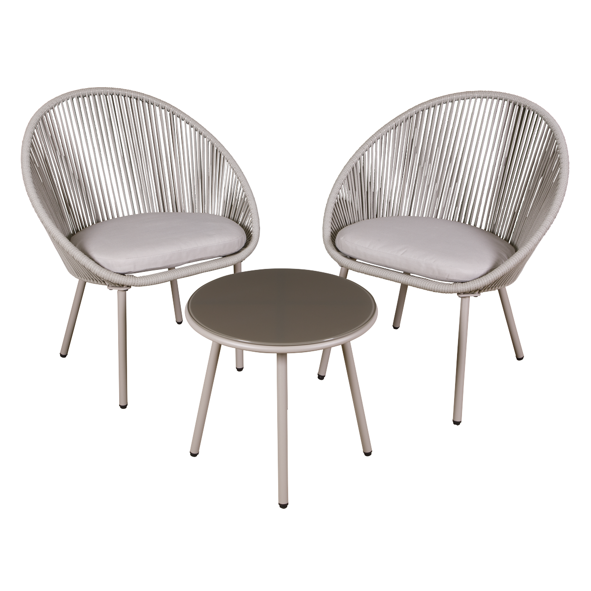 Dellonda Como 3pc Steel Bistro Set with Tempered Glass Top