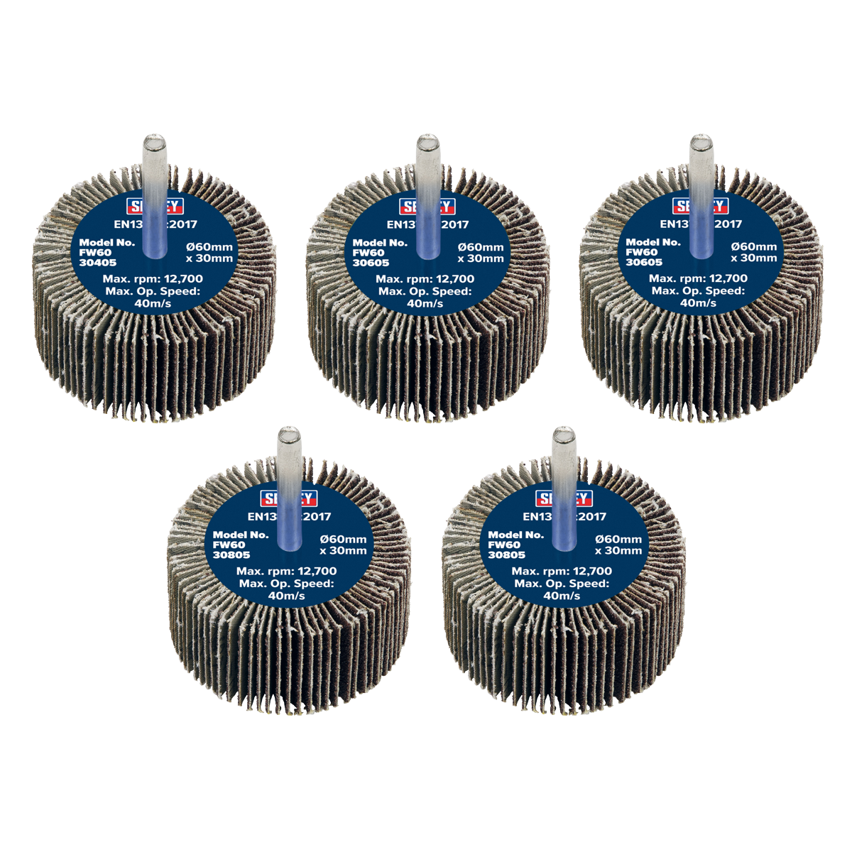 Ø60 x 30mm Flap Wheel Ø6mm Shaft Assorted Grit - Pack of 5