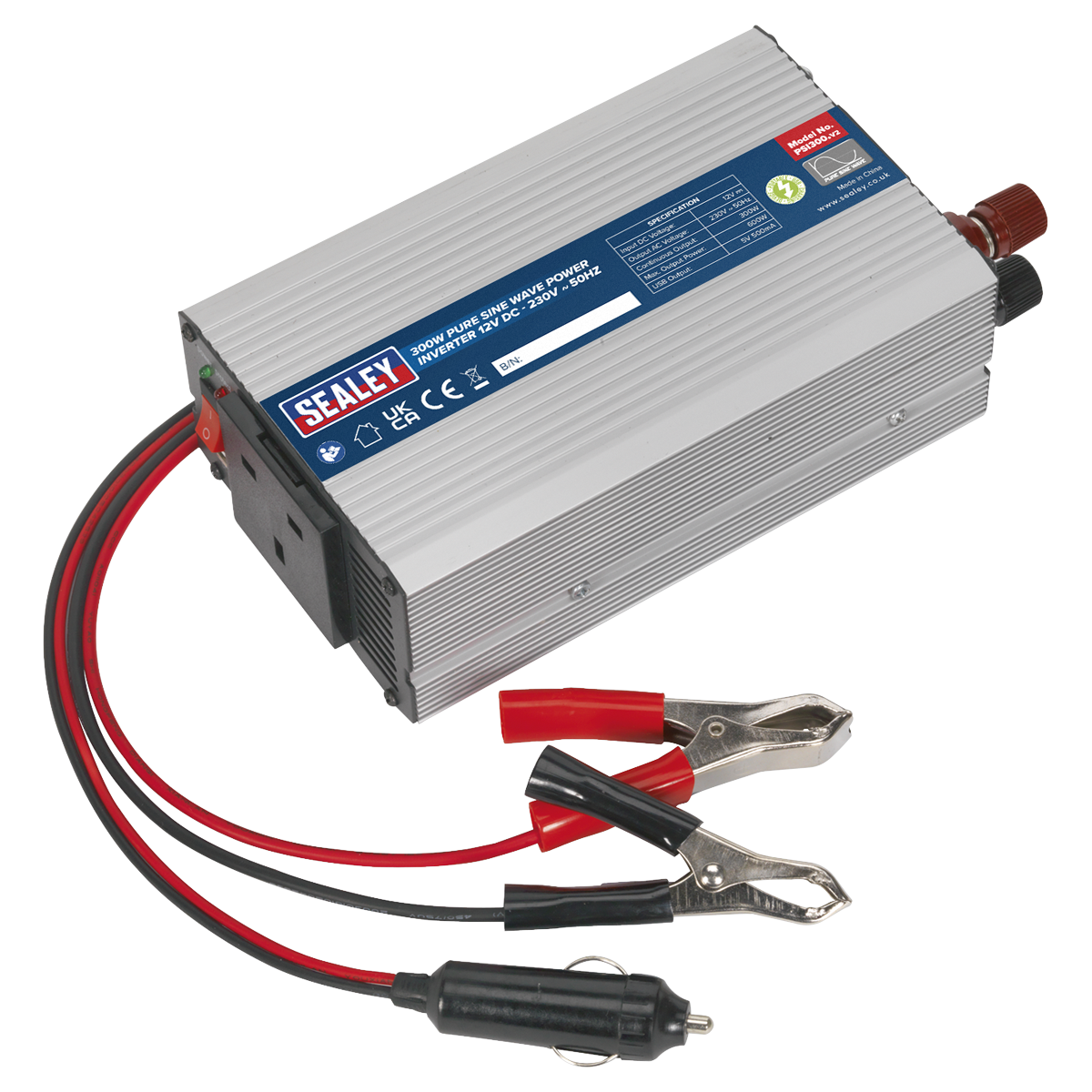 300W Pure Sine Wave Power Inverter 12V DC - 230V ~ 50Hz