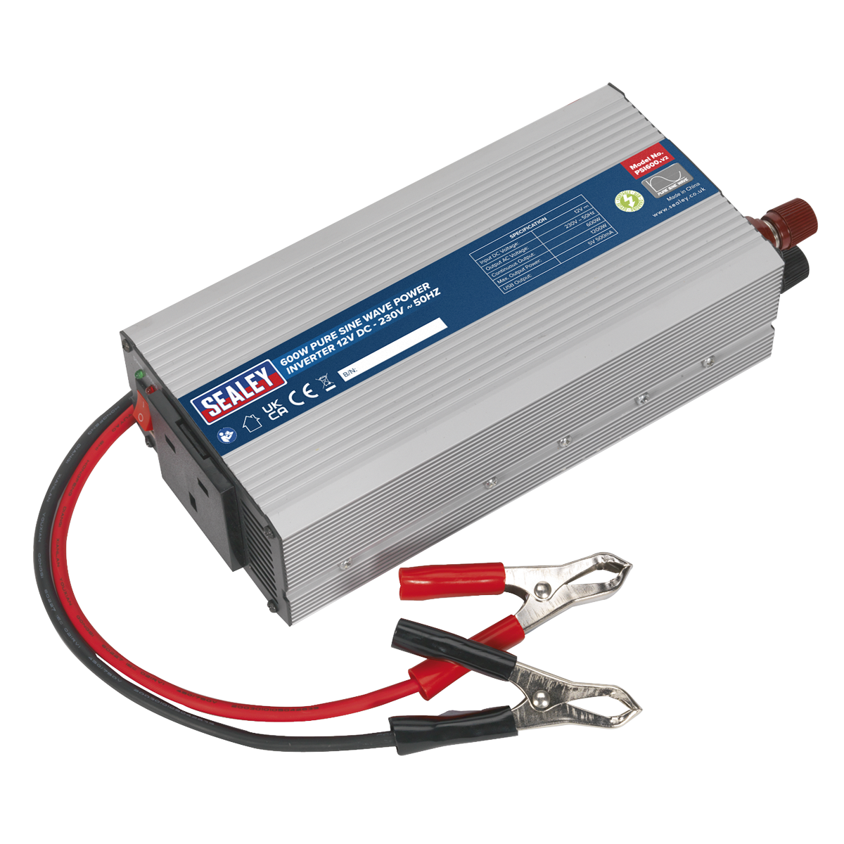600W Pure Sine Wave Power Inverter 12V DC - 230V ~ 50Hz