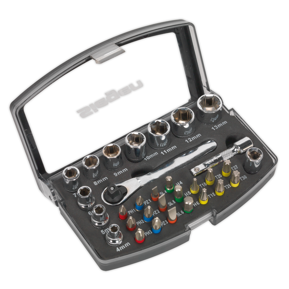 31pc 1/4"Sq Drive Socket & Colour-Coded Bit Set