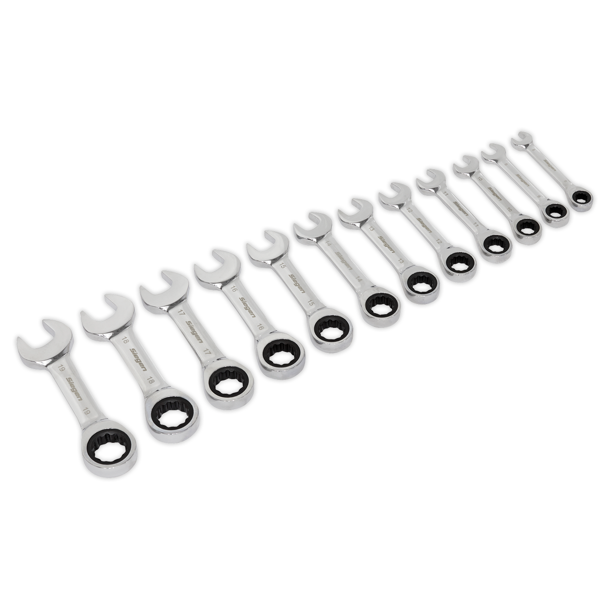 12pc Stubby Ratchet Combination Spanner Set