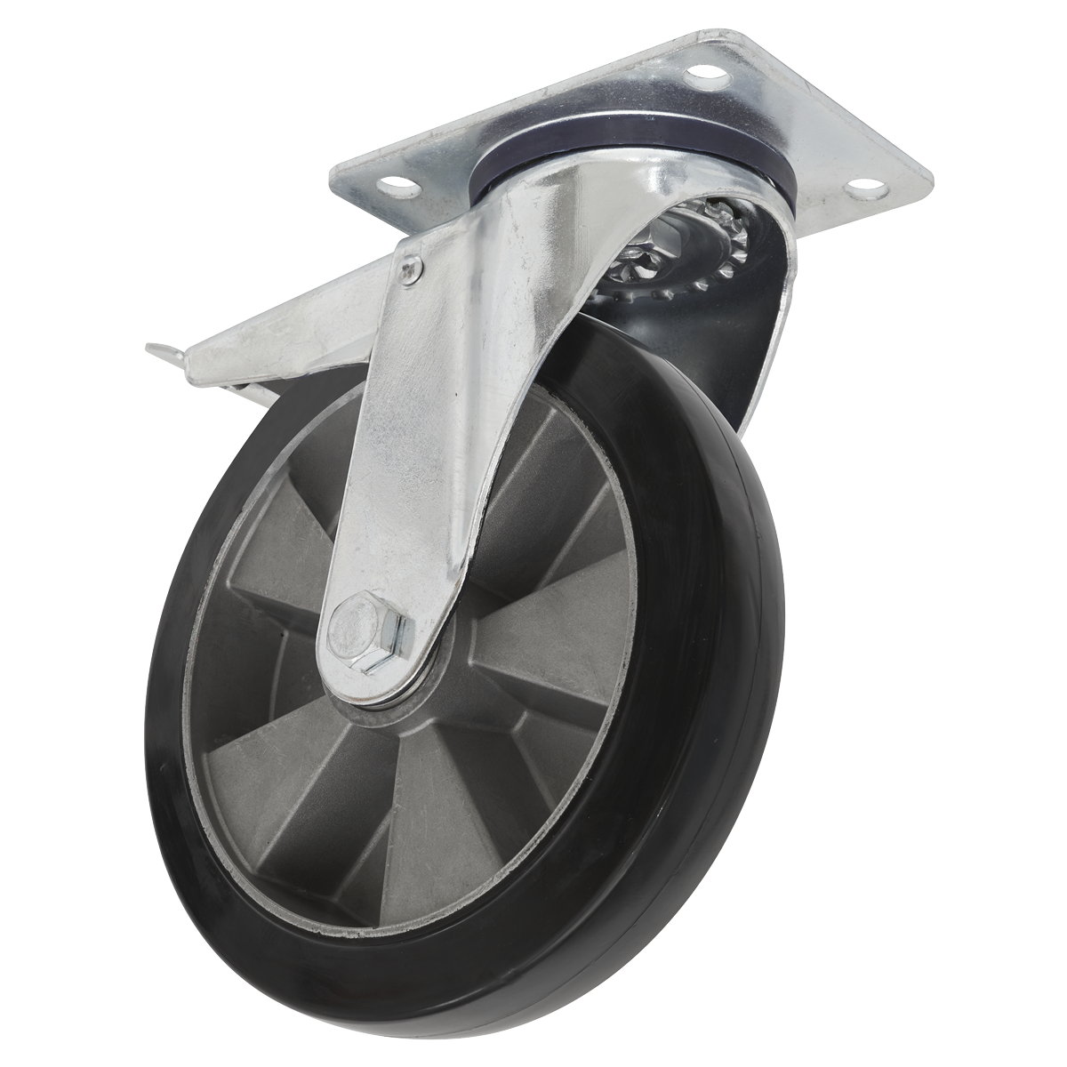 Ø125mm Heavy-Duty Rubber Castor Wheel Swivel With Total Lock - Trade