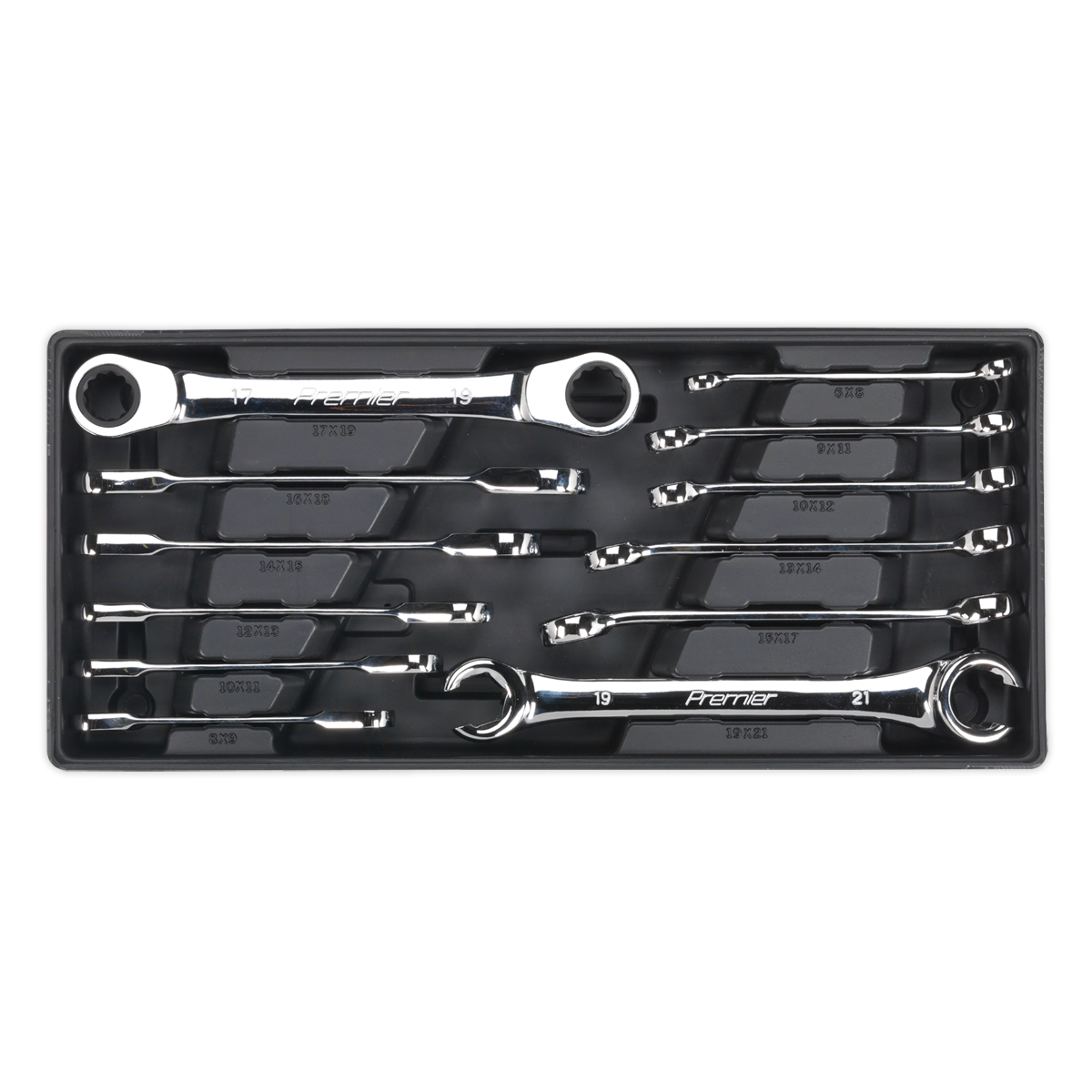 12pc Flare Nut & Ratchet Ring Spanner Set with Tool Tray