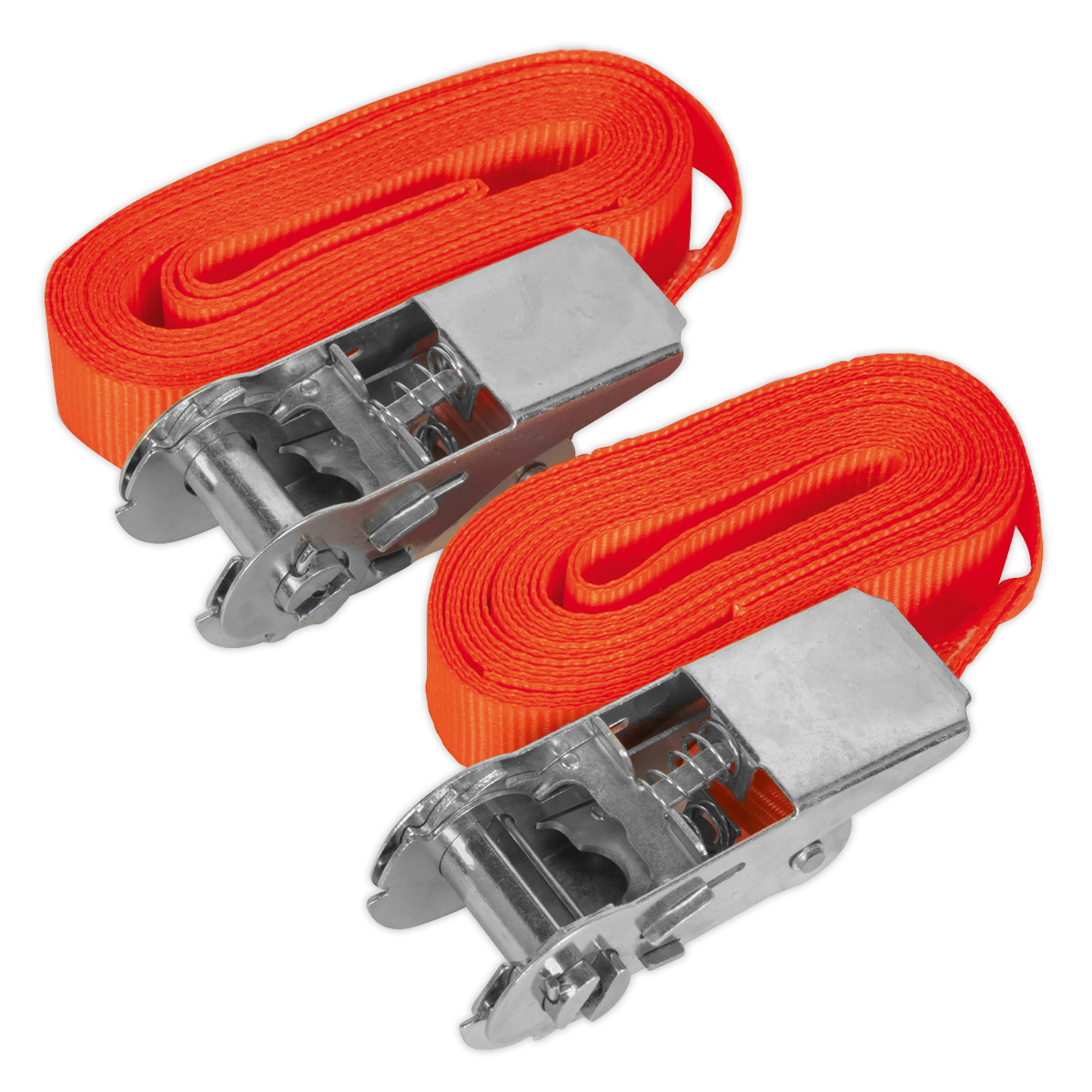 25mm x 4.5m Self-Securing Ratchet Straps 500kg Breaking Strength - Pair