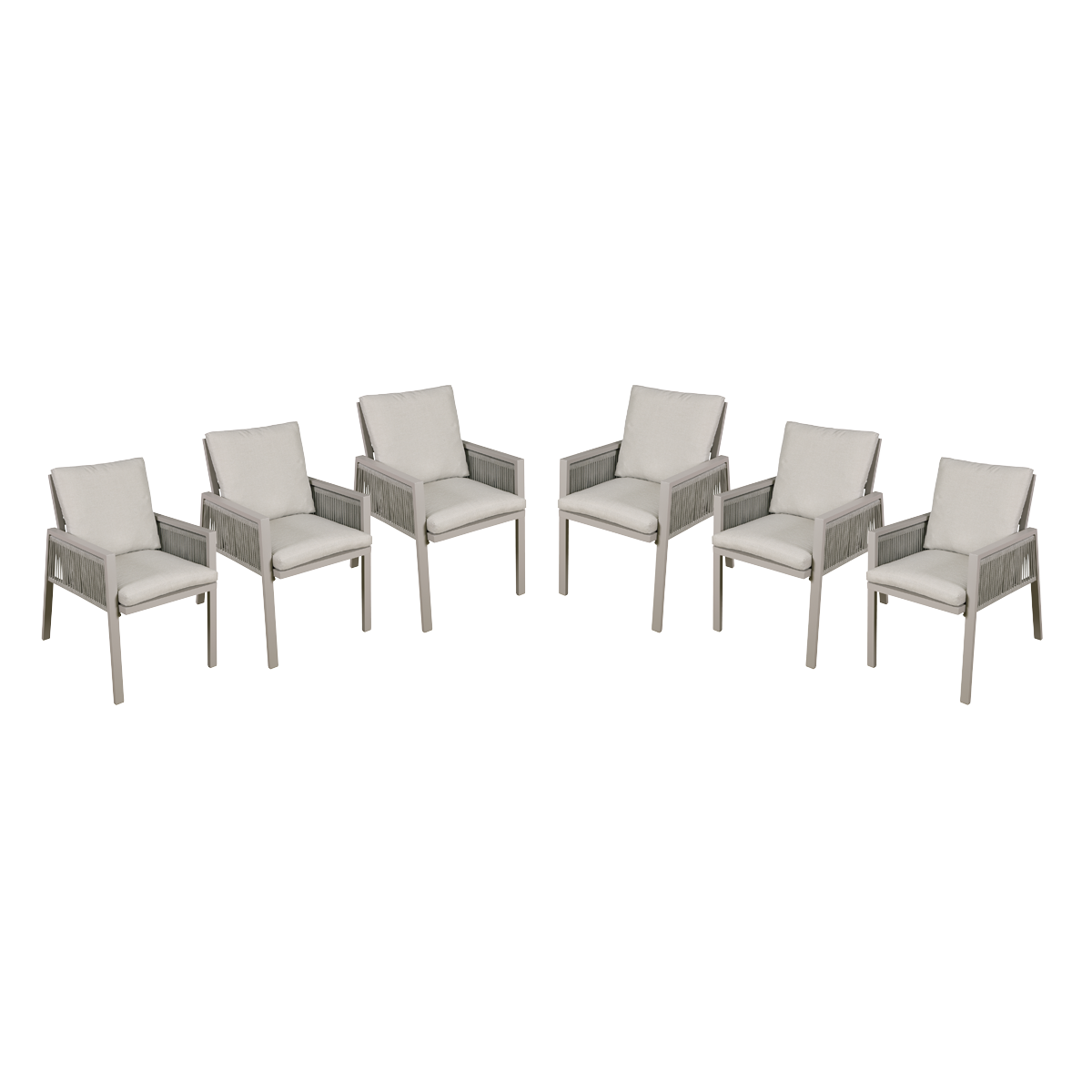 Dellonda Set of 6 Fusion Garden/Patio Dining Chair with Armrests - Light Grey