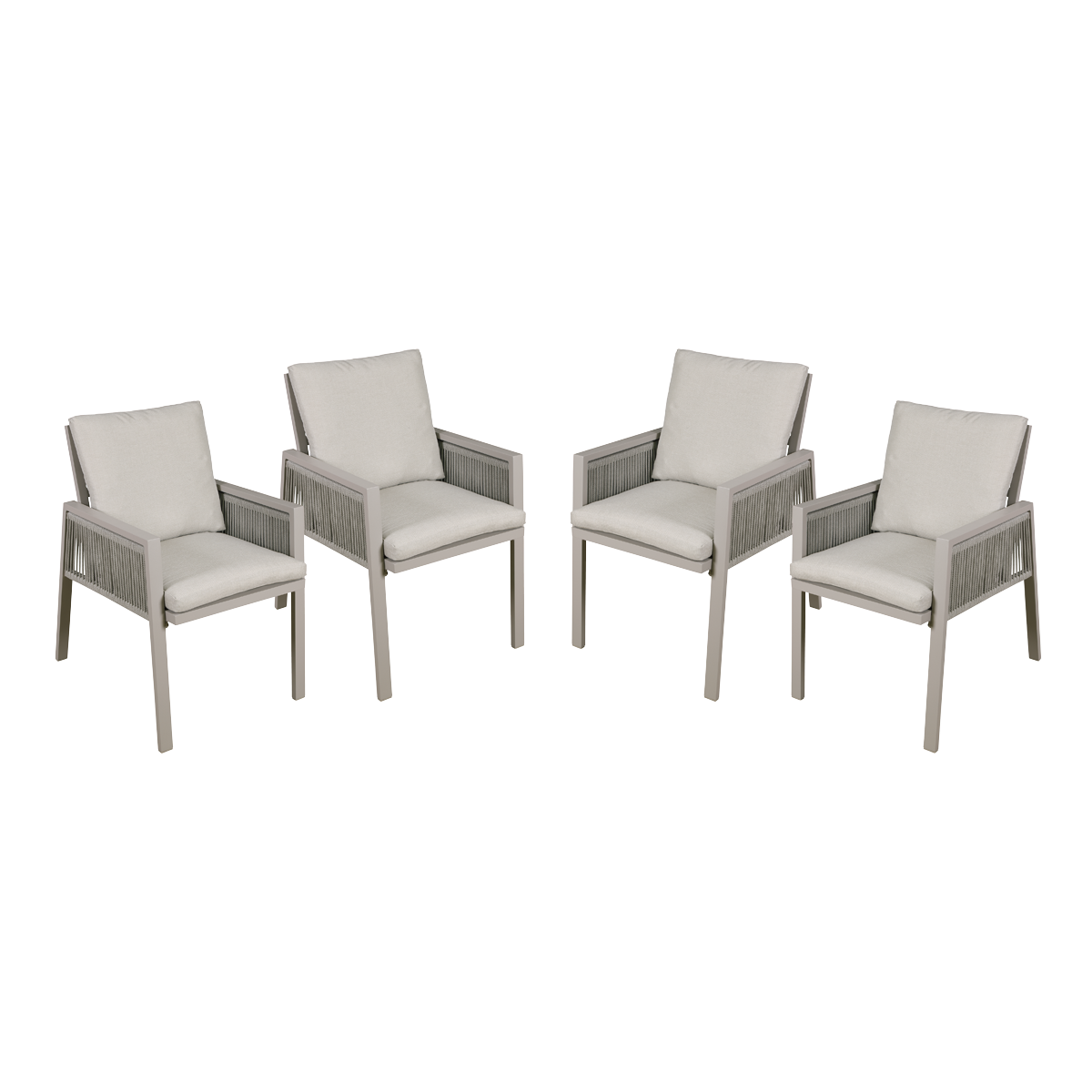 Dellonda Set of 4 Fusion Garden/Patio Aluminium Dining Chair with Armrests - Light Grey