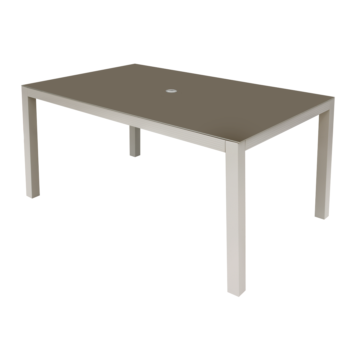 Dellonda Fusion Aluminium Garden Dining Table with Tempered Glass & Parasol Hole - Light Grey