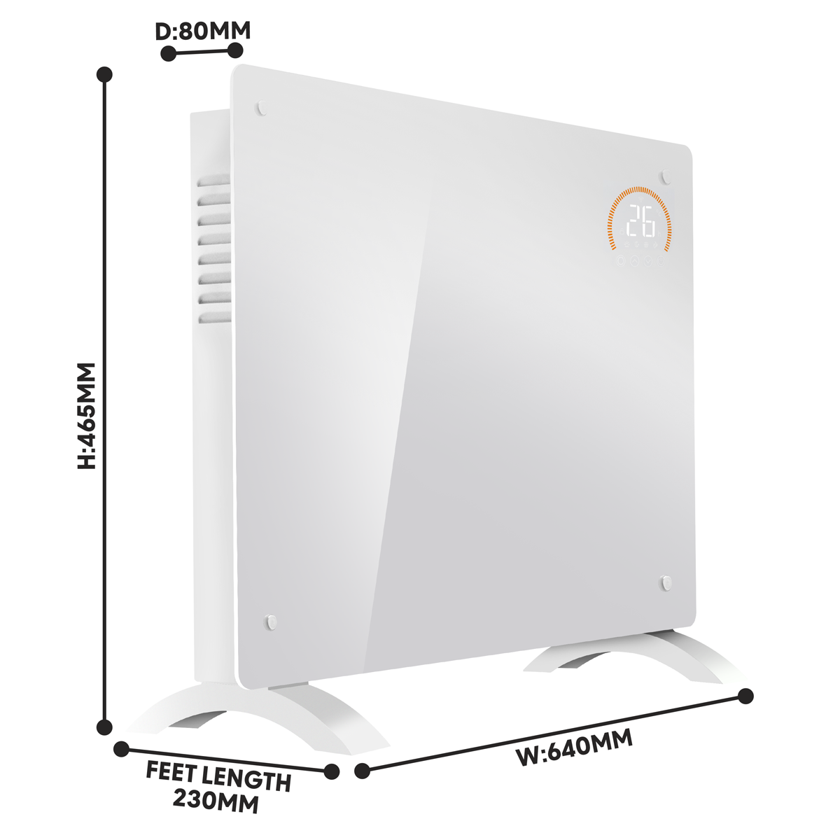 Baridi Electric Glass Panel Heater, 1500W, Thermostat Controlled 24Hr 7 Day Timer, Wi-Fi Enabled, Remote Control, White