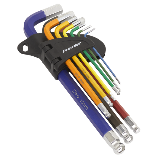 Ball-End Hex Key Set 9pc Colour-Coded Long Metric