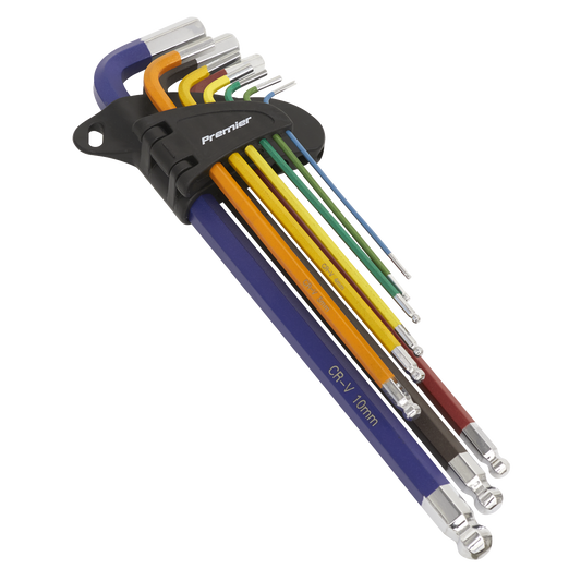 Ball-End Hex Key Set 9pc Colour-Coded Extra-Long Metric