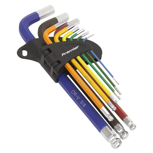 Ball-End Hex Key Set 9pc Long Colour-Coded Imperial