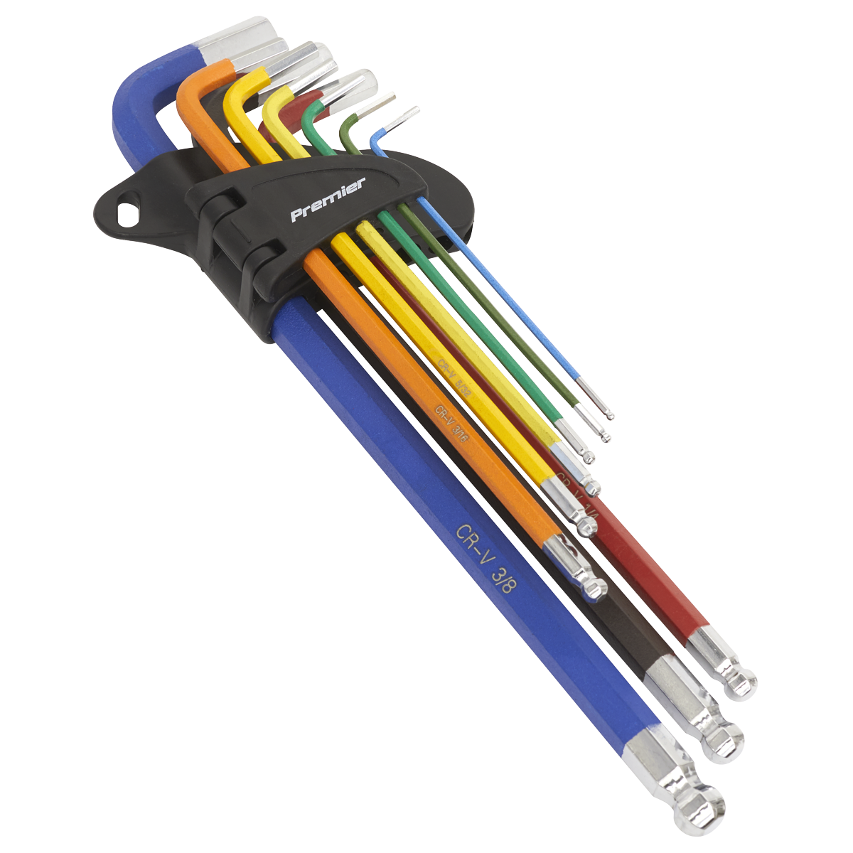 Ball-End Hex Key Set Extra-Long 9pc Colour-Coded Imperial