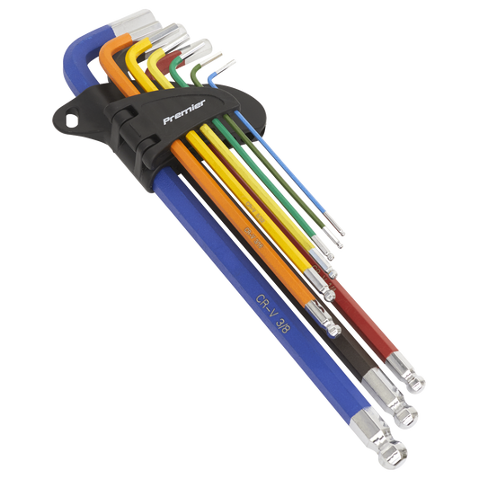 Ball-End Hex Key Set Extra-Long 9pc Colour-Coded Imperial