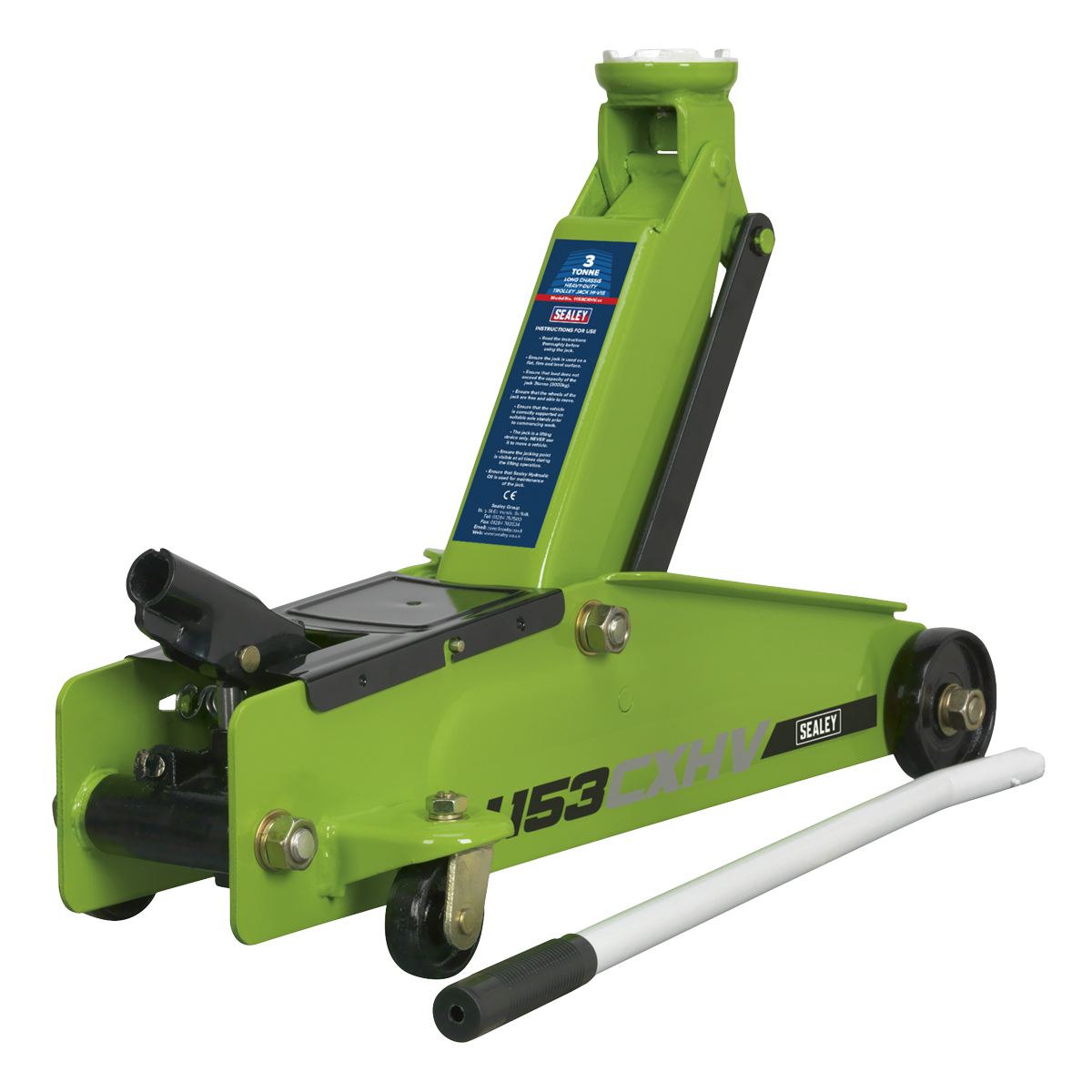 3 Tonne Long Reach Heavy-Duty Trolley Jack - Hi-Vis