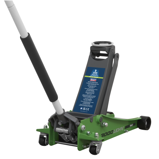 3 Tonne Low Profile Trolley Jack with Rocket Lift - Hi-Vis Green