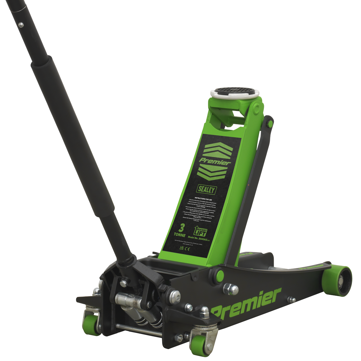 3 Tonne Low Profile Trolley Jack with Rocket Lift - Green
