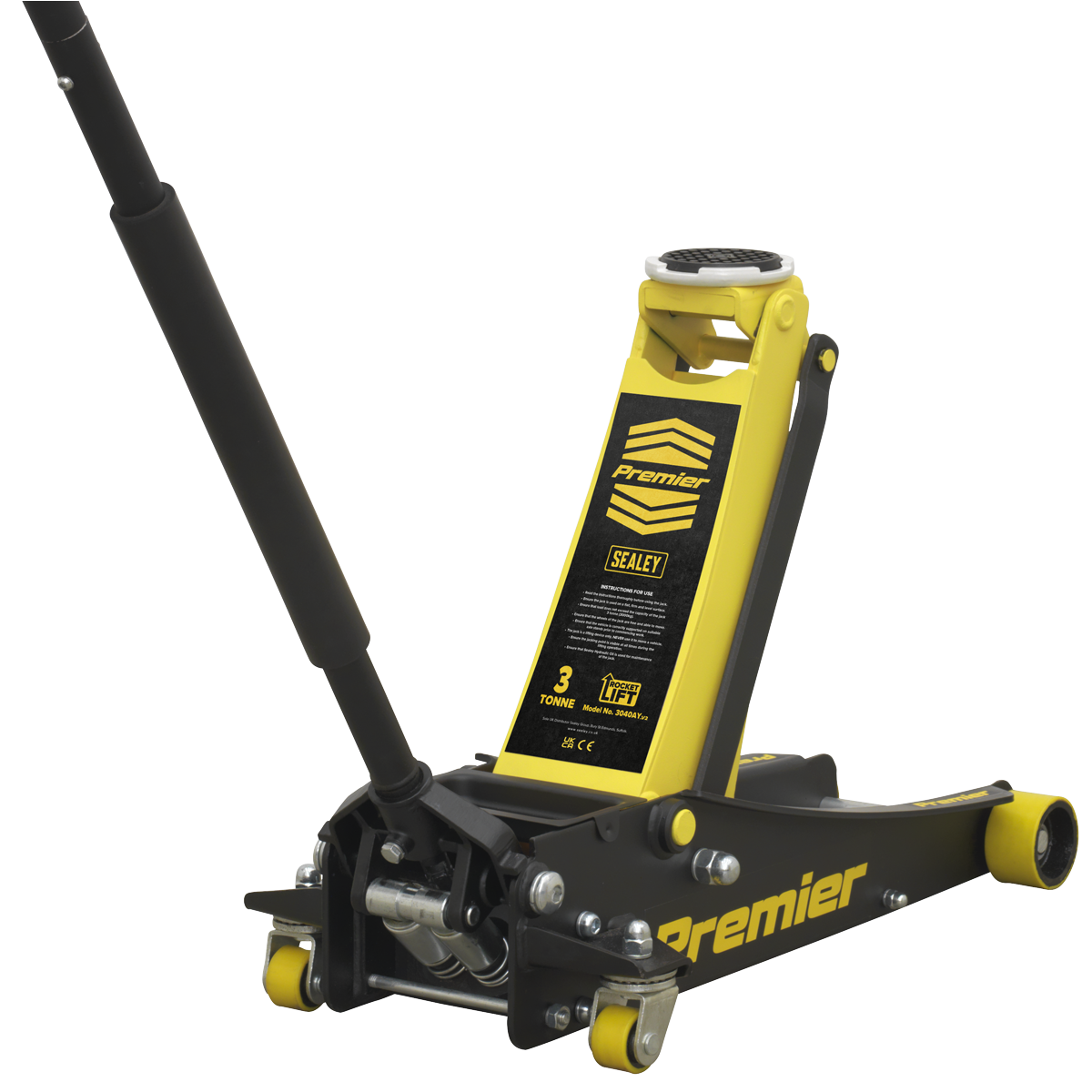 3 Tonne Low Profile Trolley Jack with Rocket Lift - Yellow