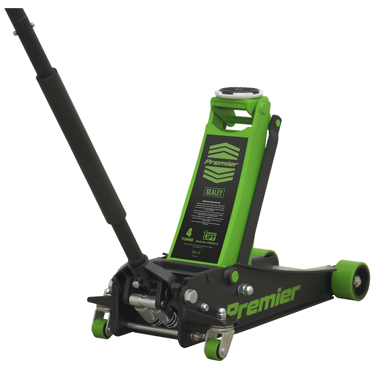 4 Tonne Low Profile Trolley Jack with Rocket Lift - Green