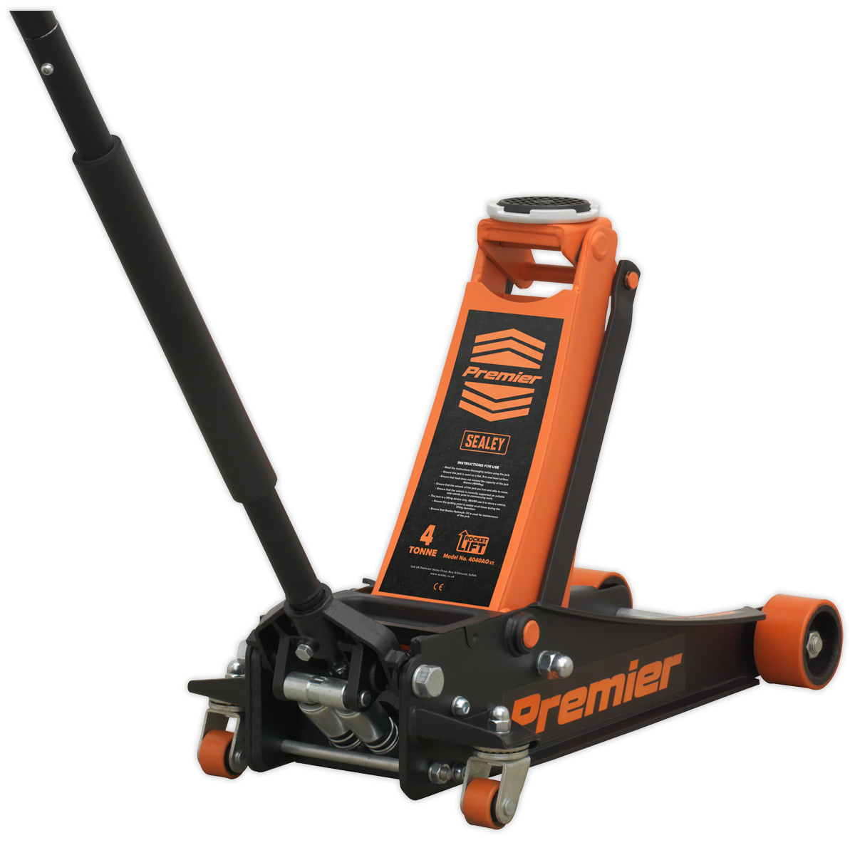 4 Tonne Low Profile Trolley Jack with Rocket Lift - Orange