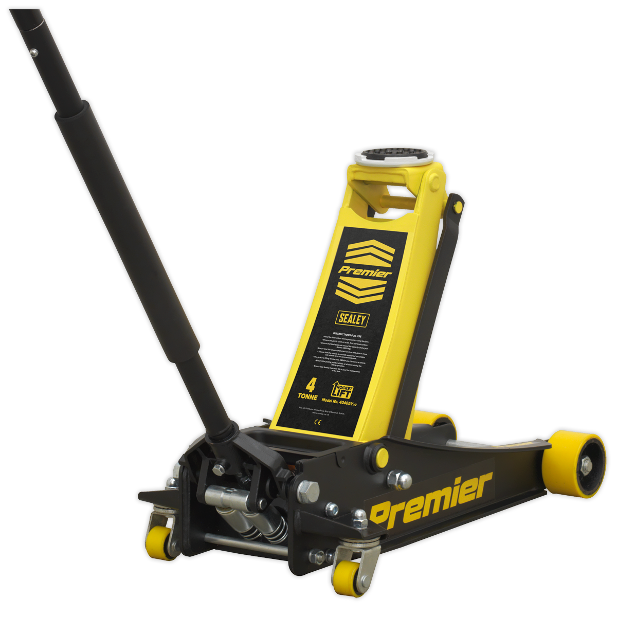 4 Tonne Low Profile Trolley Jack with Rocket Lift - Yellow
