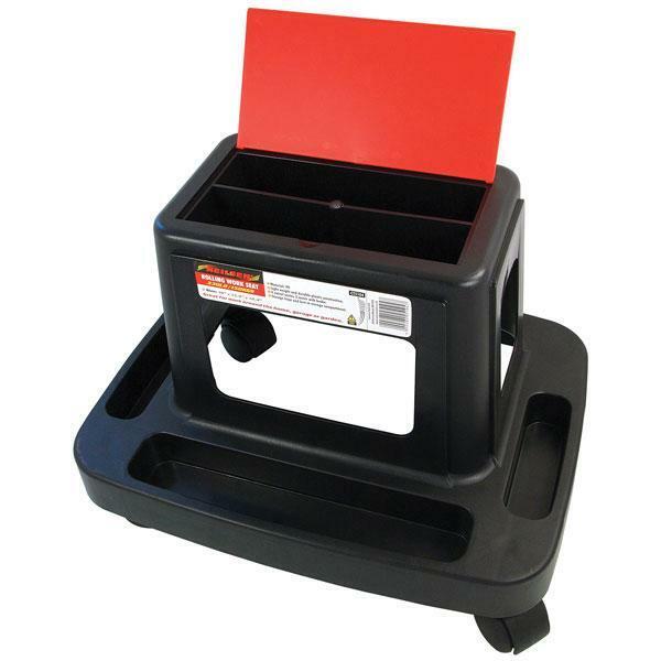 Rolling work seat, built in storage trays & compartment