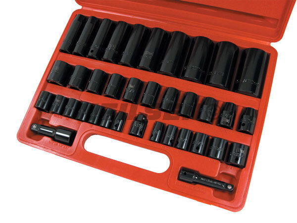 38Pc 3/8"-1/2" Dr Impact Socket Set Deep & Shallow Assorted