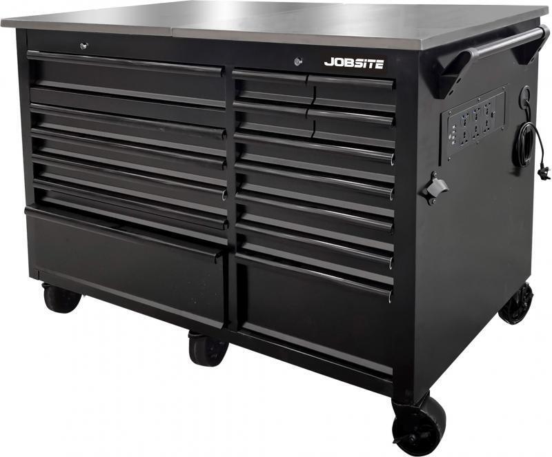 Workbench In Matt Black With Stainless Steel Flip-top