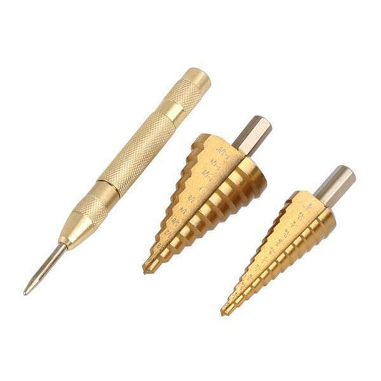 Step Drill Bits With Automatic Center Punch 3pc Set